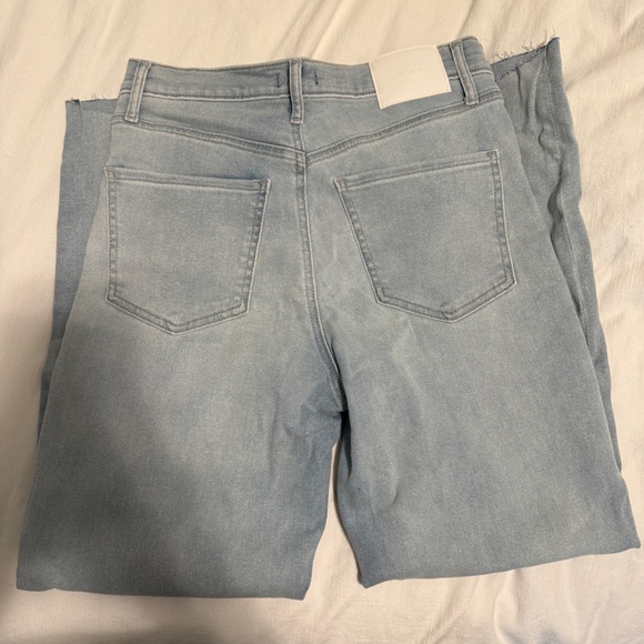 Express High Waisted Light Wash Raw Hem Straight Ankle Jeans - Picture 5 of 6